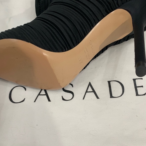 Black Satin Plisse Boots/Booties - Picture 4 of 8